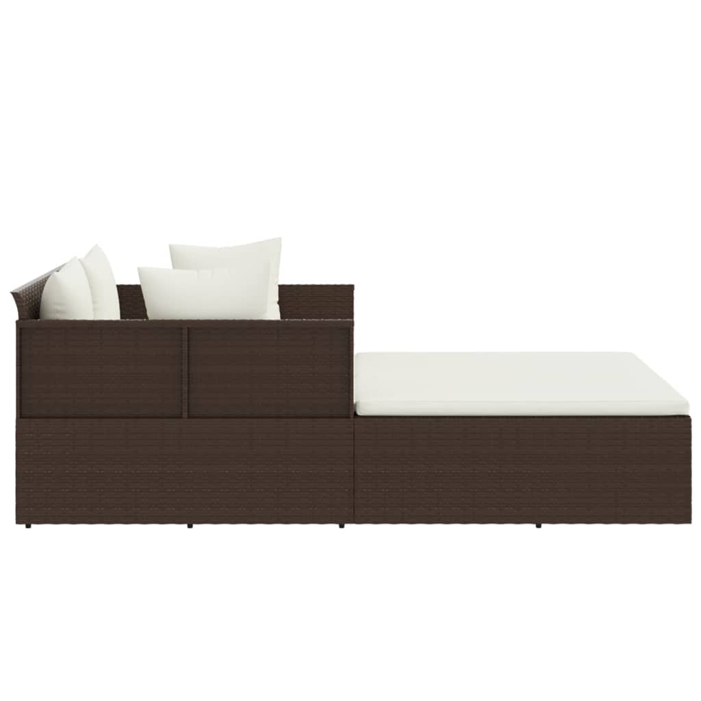 vidaXL Sonnenliege mit Kissen Braun 182x118x63 cm Poly Rattan