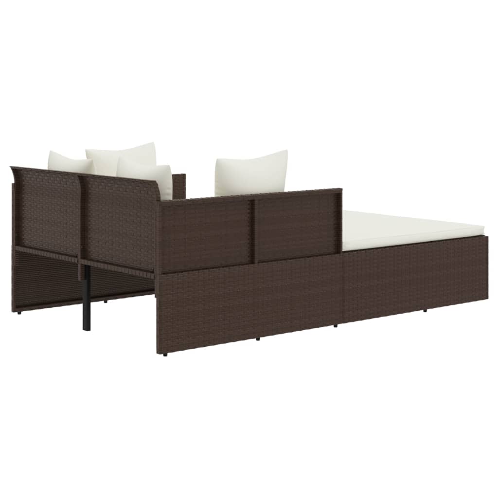 vidaXL Sonnenliege mit Kissen Braun 182x118x63 cm Poly Rattan