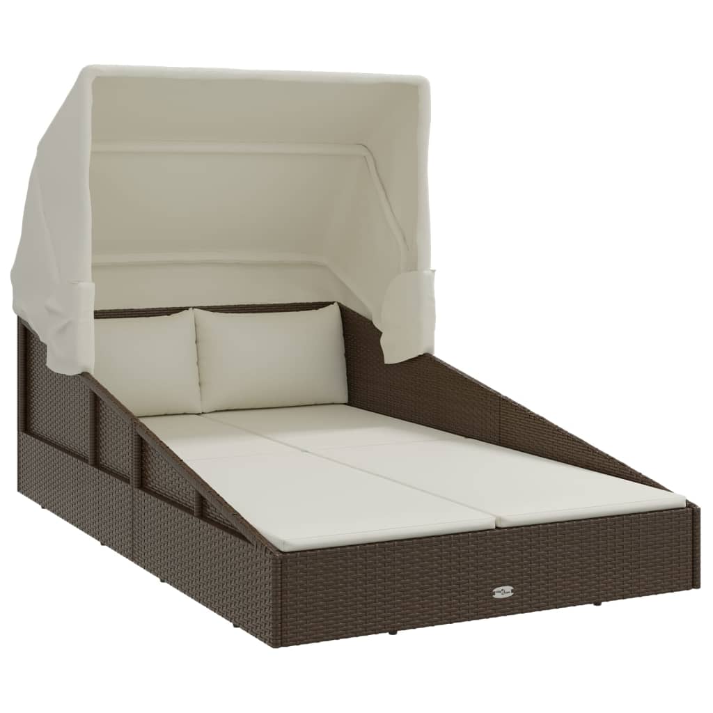 vidaXL Sonnenliege mit Faltdach Braun 200x114x128 cm Poly Rattan