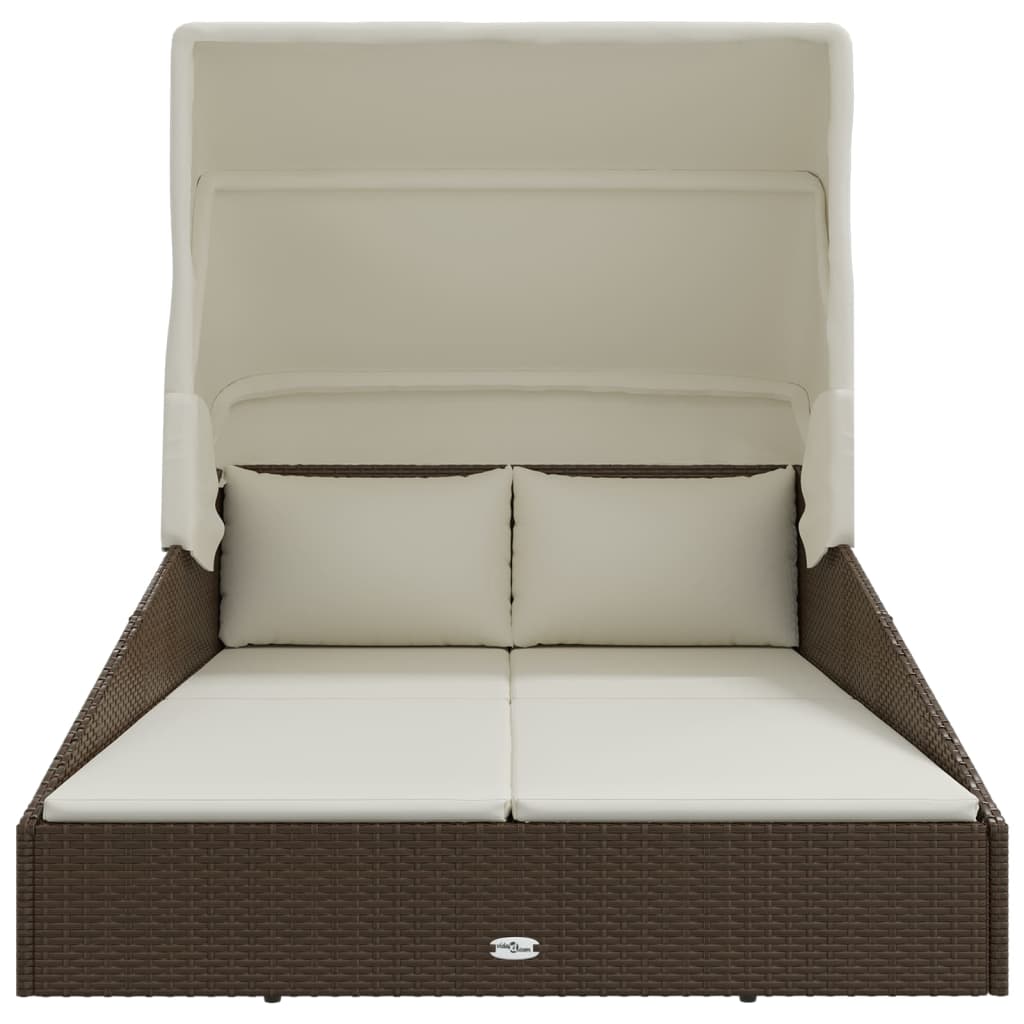 vidaXL Sonnenliege mit Faltdach Braun 200x114x128 cm Poly Rattan