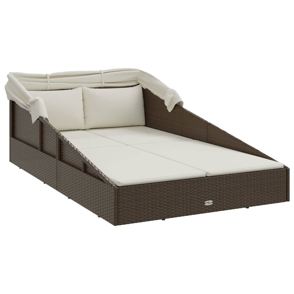 vidaXL Sonnenliege mit Faltdach Braun 200x114x128 cm Poly Rattan