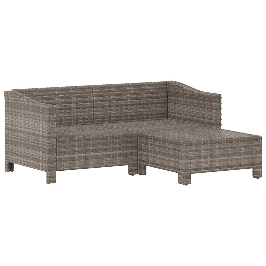 vidaXL 3-tlg. Garten-Lounge-Set mit Kissen Grau Poly Rattan