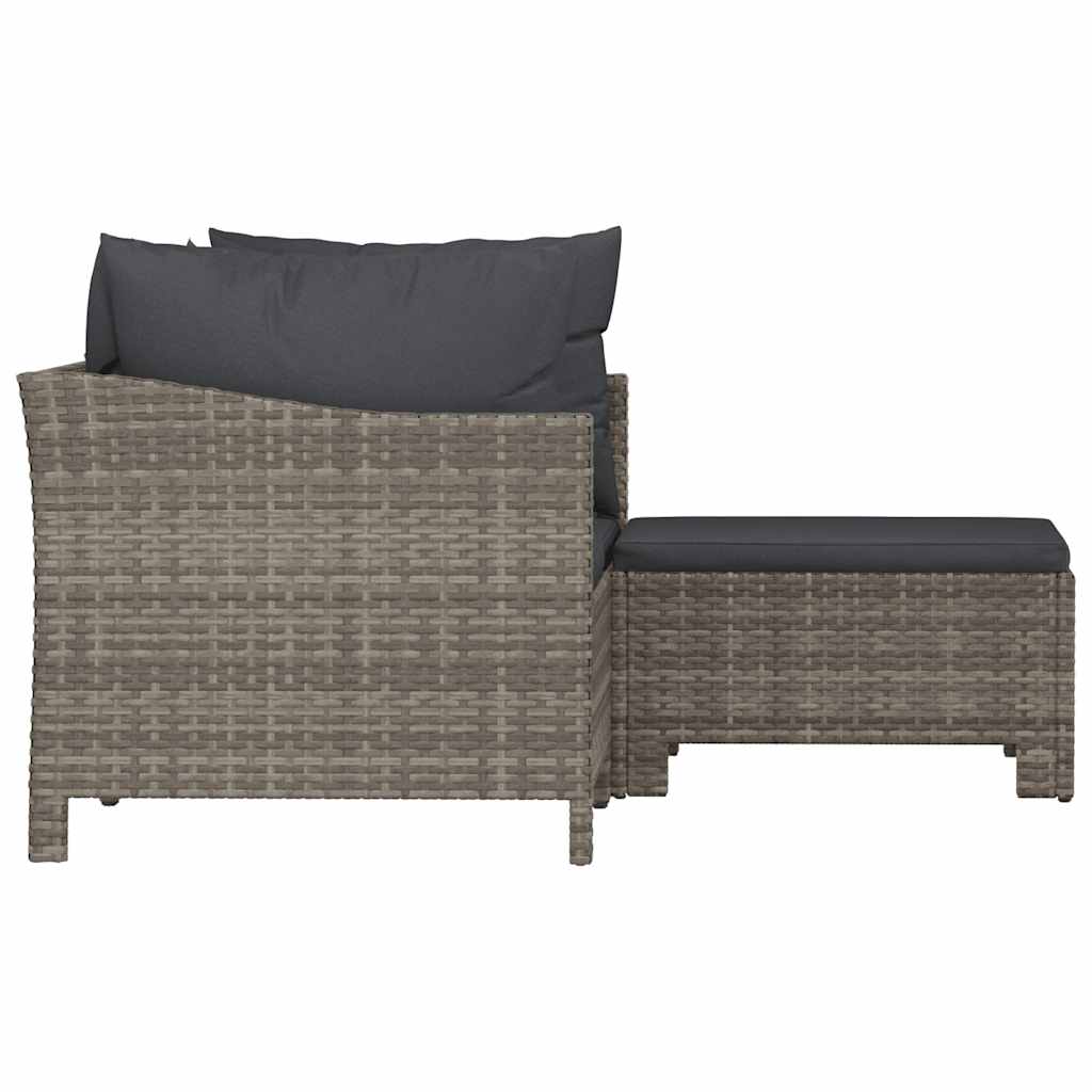 vidaXL 3-tlg. Garten-Lounge-Set mit Kissen Grau Poly Rattan