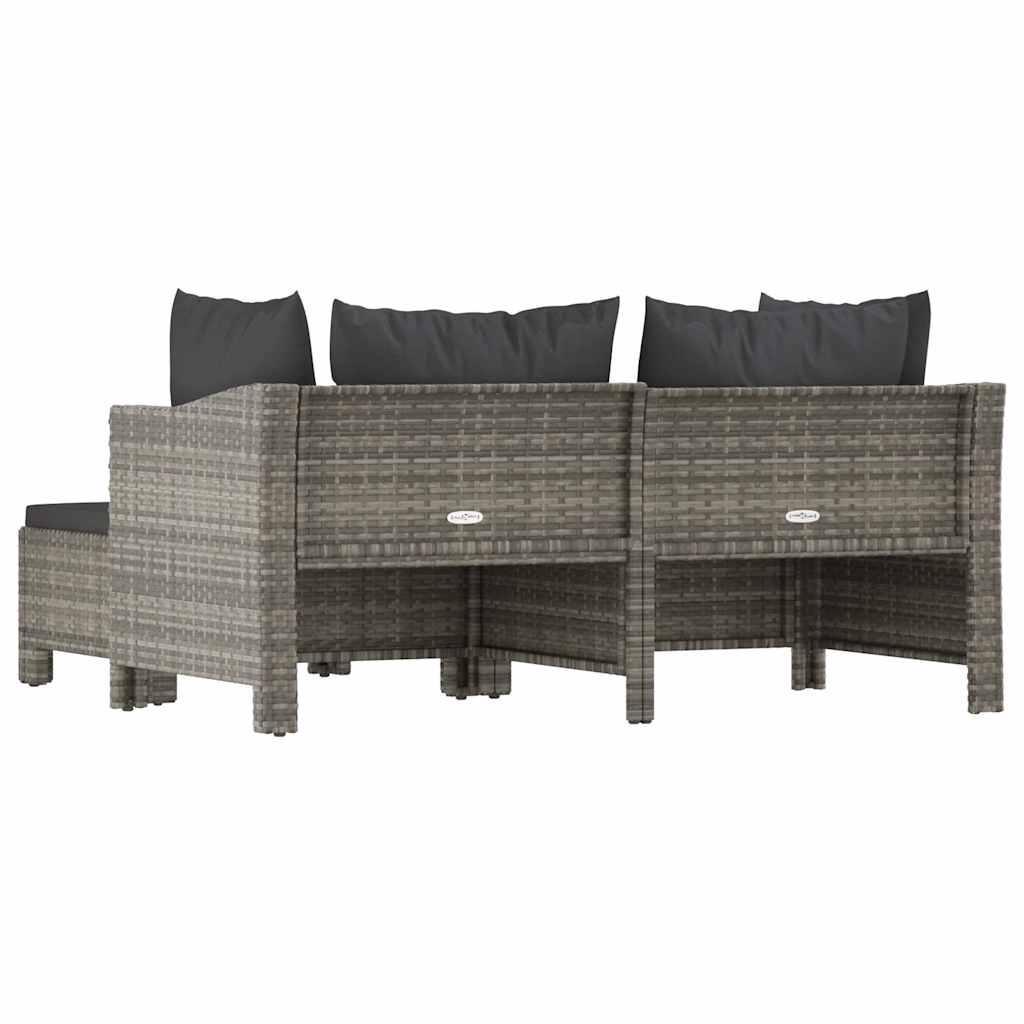 vidaXL 3-tlg. Garten-Lounge-Set mit Kissen Grau Poly Rattan