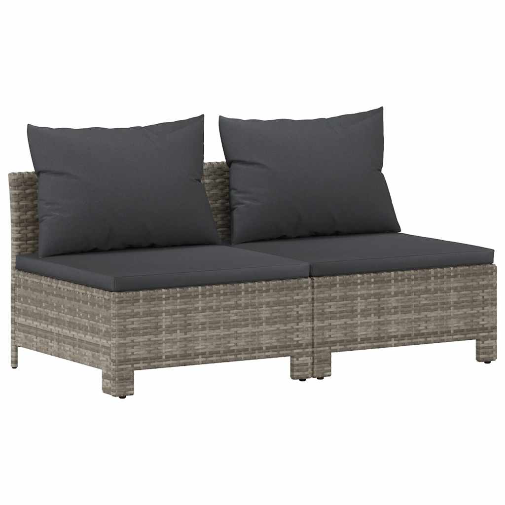 vidaXL Gartensofa 2-Sitzer mit Kissen Grau Poly Rattan