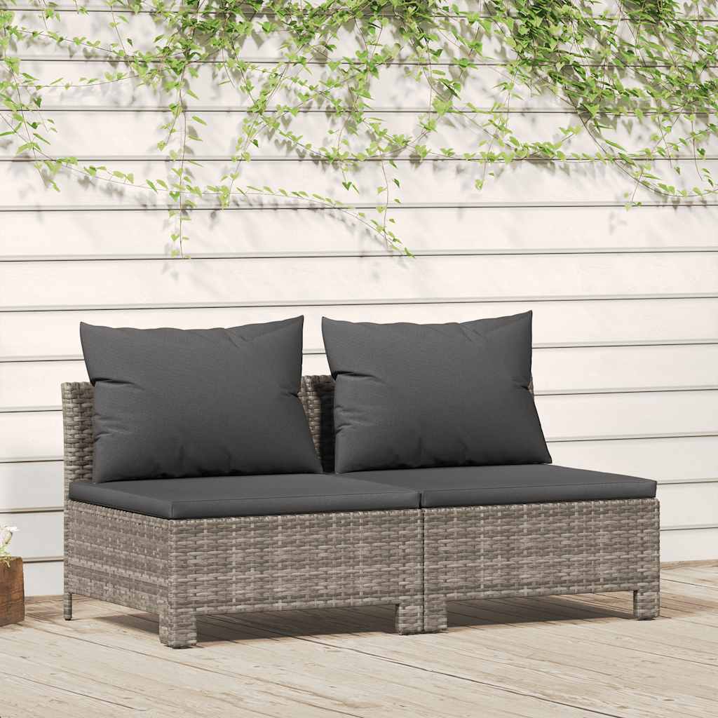 vidaXL Gartensofa 2-Sitzer mit Kissen Grau Poly Rattan