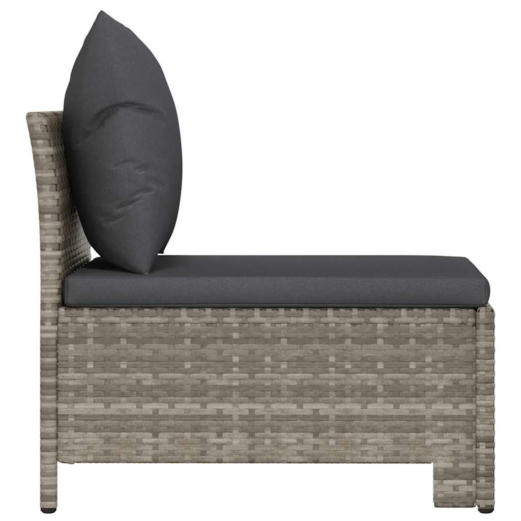 vidaXL Garten-Mittelsofa mit Kissen Grau Poly Rattan