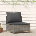 vidaXL Garten-Mittelsofa mit Kissen Grau Poly Rattan