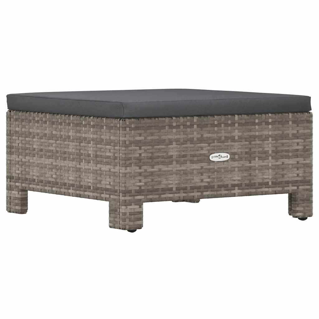 vidaXL Garten-Fußstütze mit Kissen Grau Poly Rattan