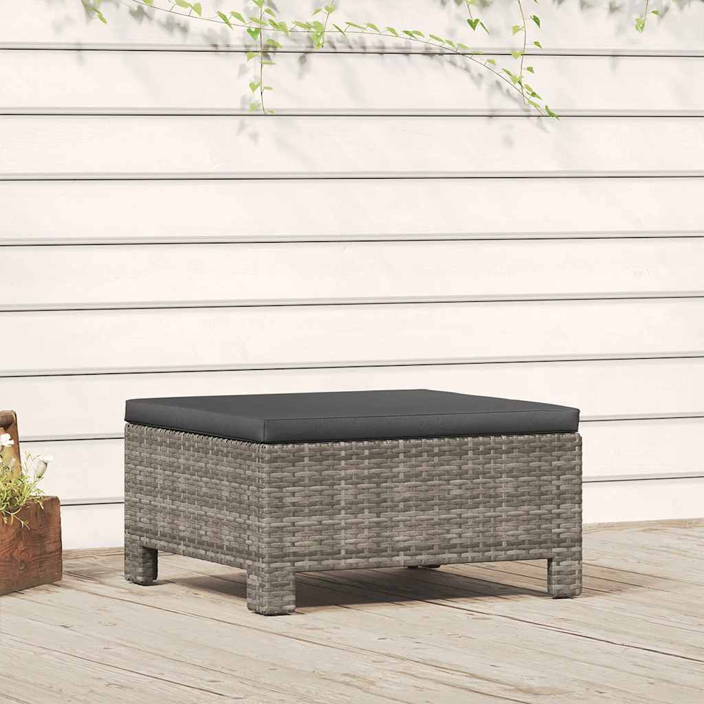 vidaXL Garten-Fußstütze mit Kissen Grau Poly Rattan