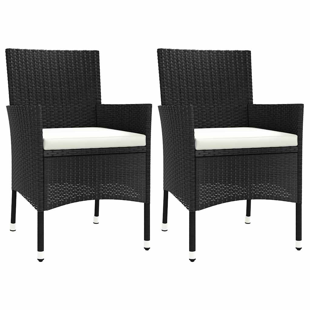vidaXL Gartenstühle mit Kissen 2 Stk. Schwarz Poly Rattan
