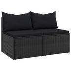 vidaXL Garten-Mittelsofas mit Kissen 2 Stk. Schwarz Poly Rattan