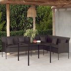 vidaXL Gartensofa in L-Form mit Kissen Schwarz Poly Rattan