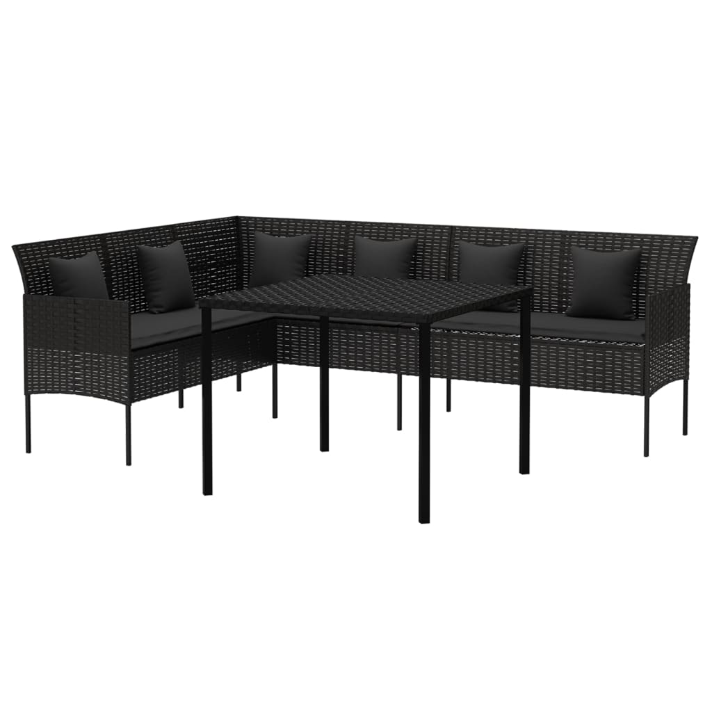vidaXL 2-tlg. Garten-Essgruppe mit Kissen Schwarz Poly Rattan