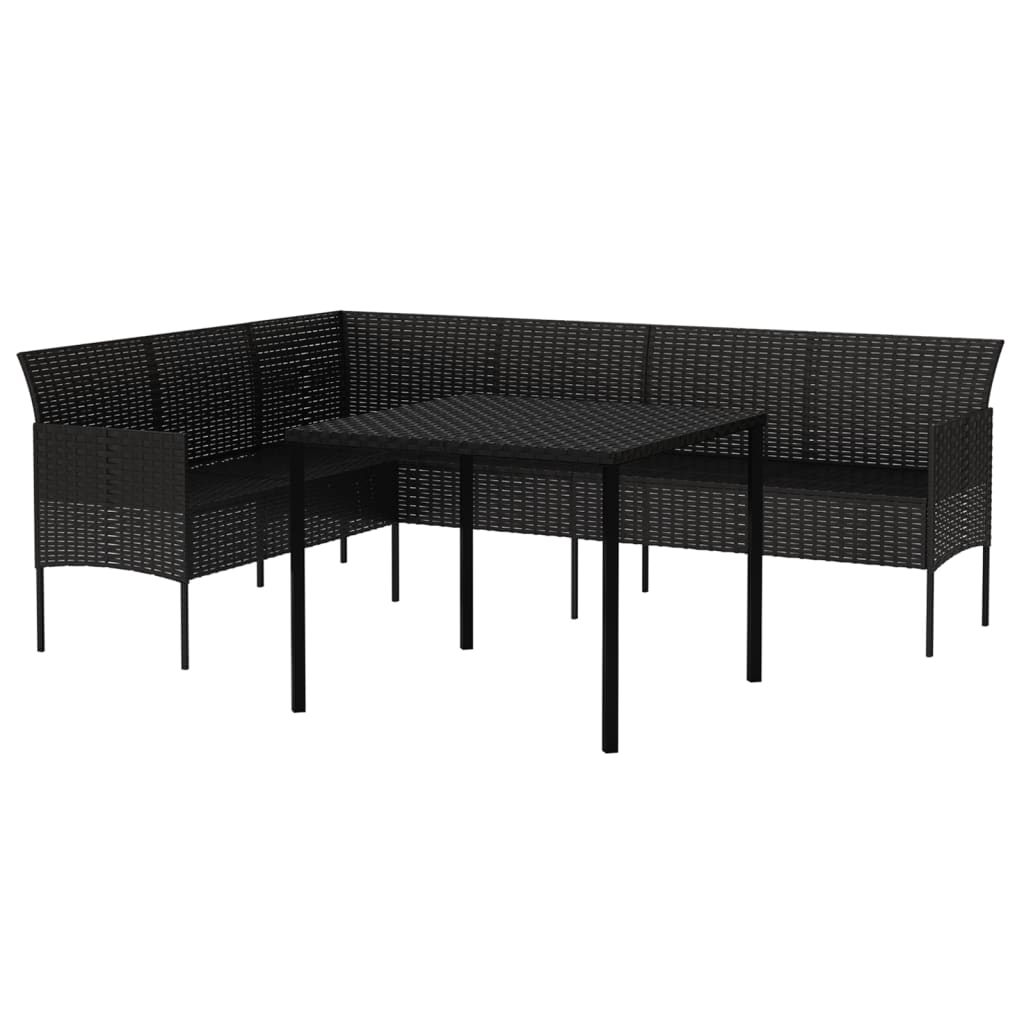 vidaXL 2-tlg. Garten-Essgruppe mit Kissen Schwarz Poly Rattan