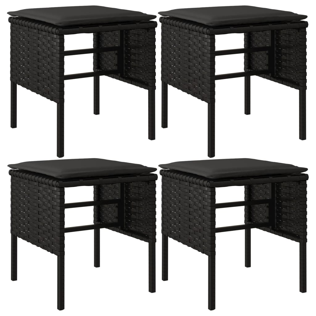 vidaXL Gartenhocker mit Kissen 4 Stk. Schwarz Poly Rattan