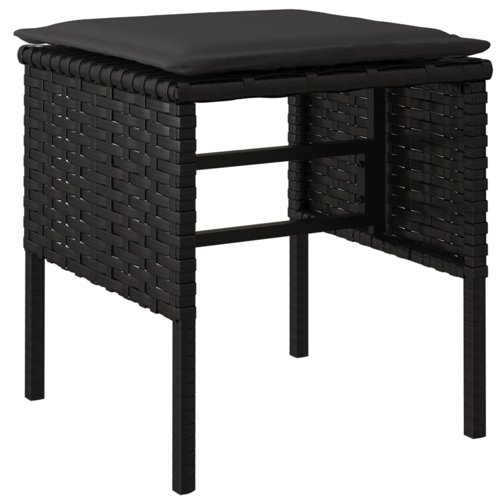 vidaXL Gartenhocker mit Kissen 4 Stk. Schwarz Poly Rattan