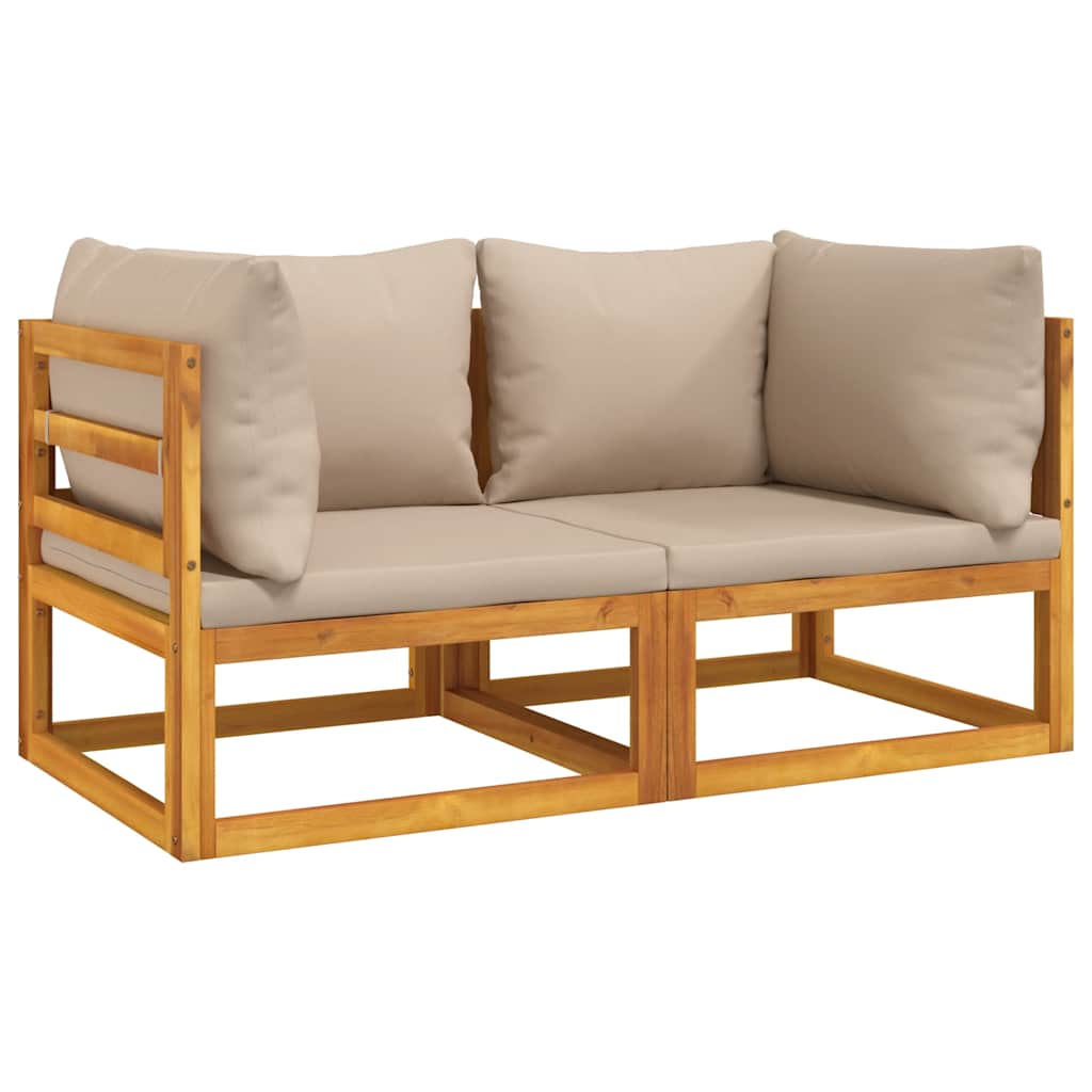 vidaXL Modular-Ecksofas 2 Stk. mit Kissen Taupe Massivholz Akazie