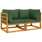 vidaXL Modular-Ecksofas 2 Stk. mit Grünen Kissen Massivholz Akazie