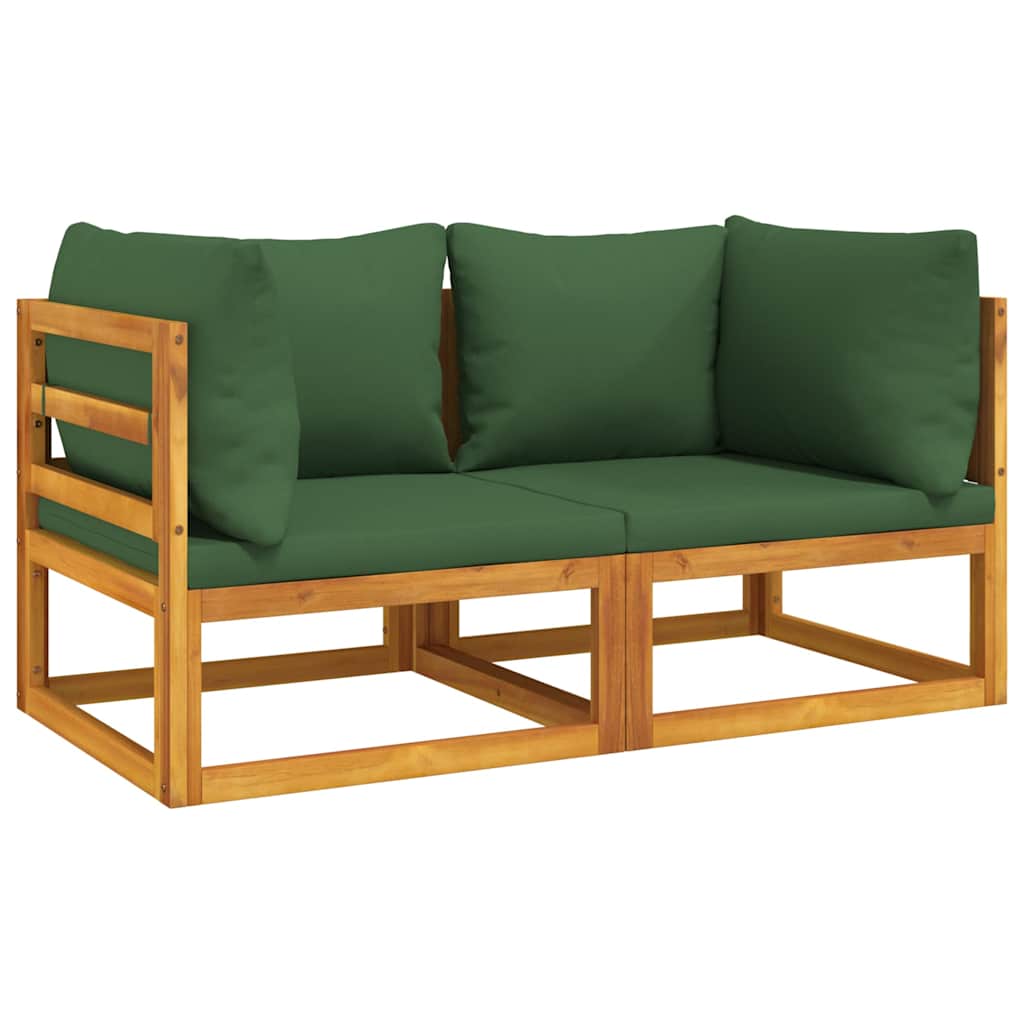 vidaXL Modular-Ecksofas 2 Stk. mit Grünen Kissen Massivholz Akazie