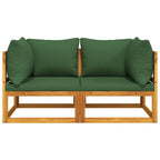 vidaXL Modular-Ecksofas 2 Stk. mit Grünen Kissen Massivholz Akazie