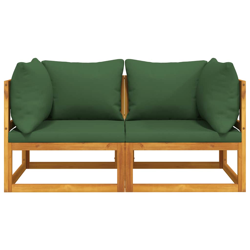 vidaXL Modular-Ecksofas 2 Stk. mit Grünen Kissen Massivholz Akazie