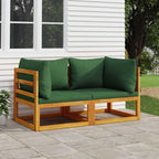 vidaXL Modular-Ecksofas 2 Stk. mit Grünen Kissen Massivholz Akazie
