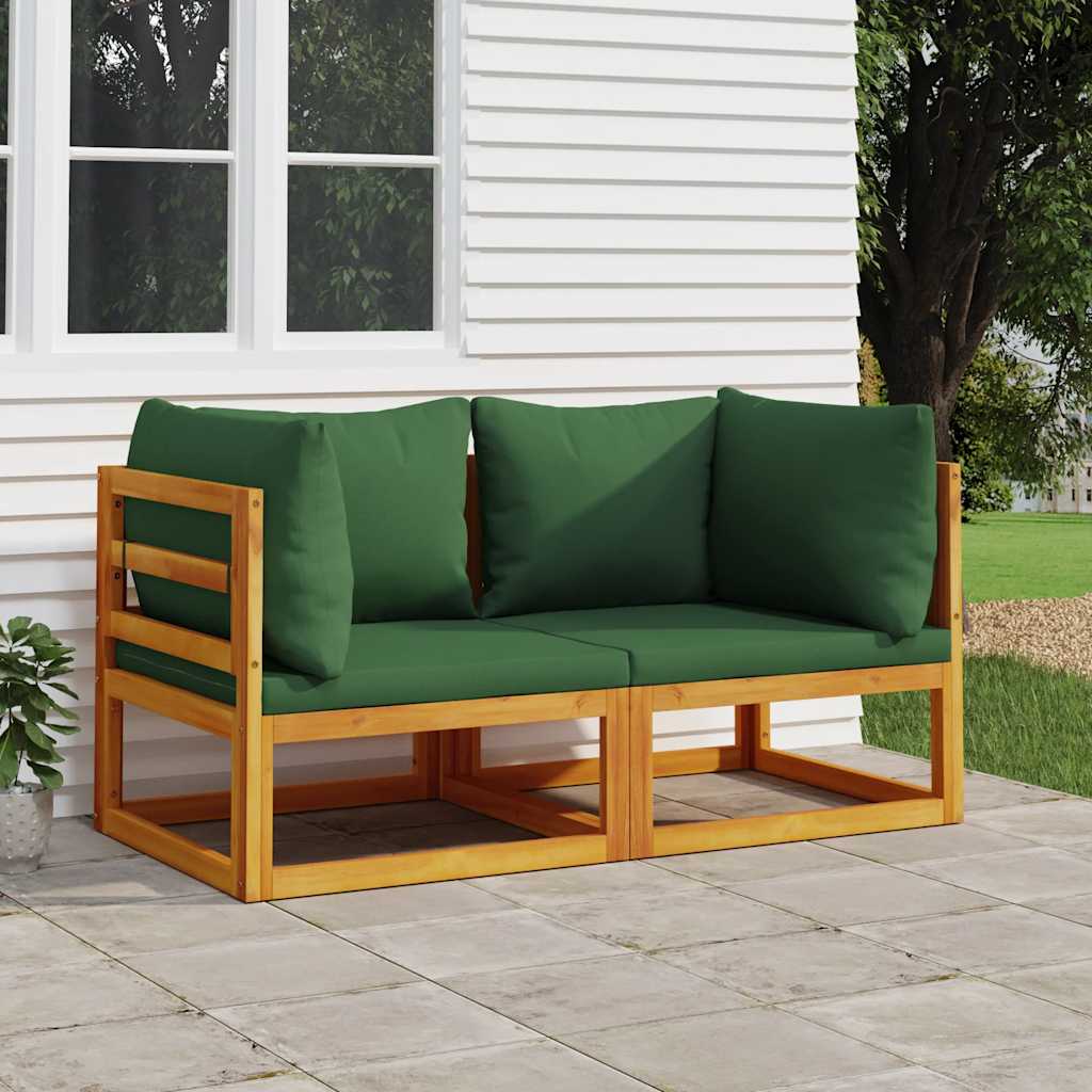 vidaXL Modular-Ecksofas 2 Stk. mit Grünen Kissen Massivholz Akazie