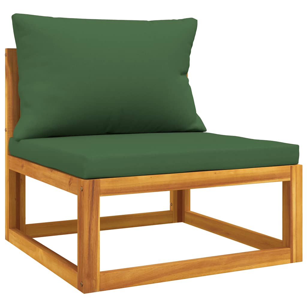 vidaXL Garten-Mittelsofa mit Grünen Kissen Massivholz Akazie
