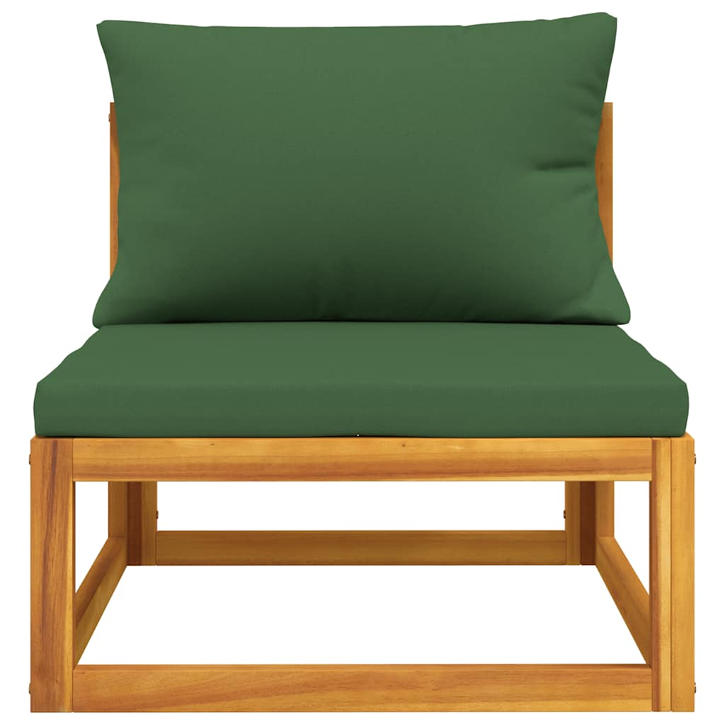 vidaXL Garten-Mittelsofa mit Grünen Kissen Massivholz Akazie