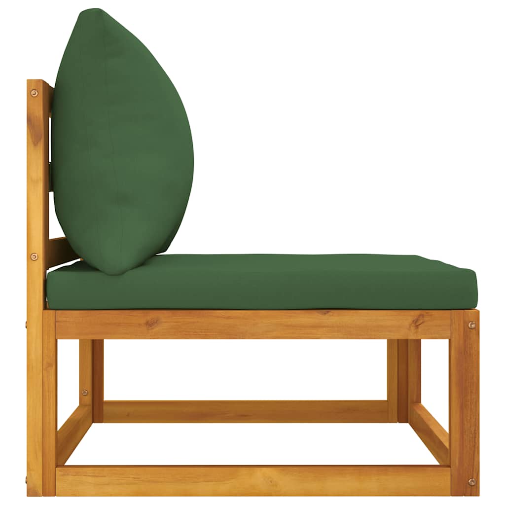 vidaXL Garten-Mittelsofa mit Grünen Kissen Massivholz Akazie
