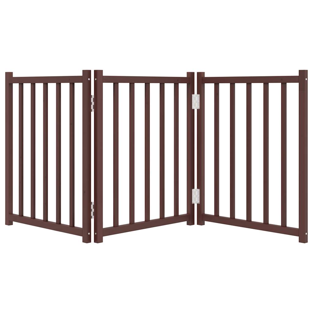 vidaXL 3-tlg. Hundetor Faltbar Braun Eiche 150 cm Massivholz Tanne