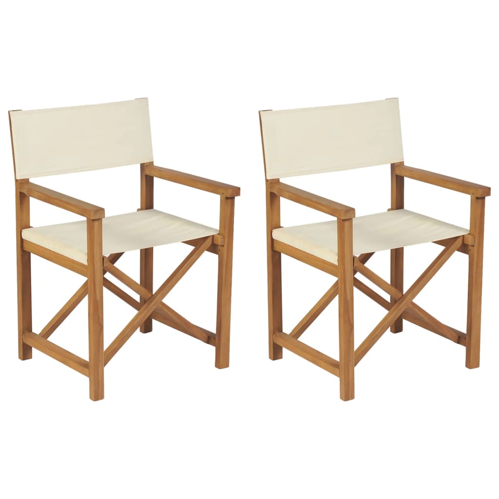 vidaXL Regiestühle 2 Stk. Klappbar Creme Massivholz Teak