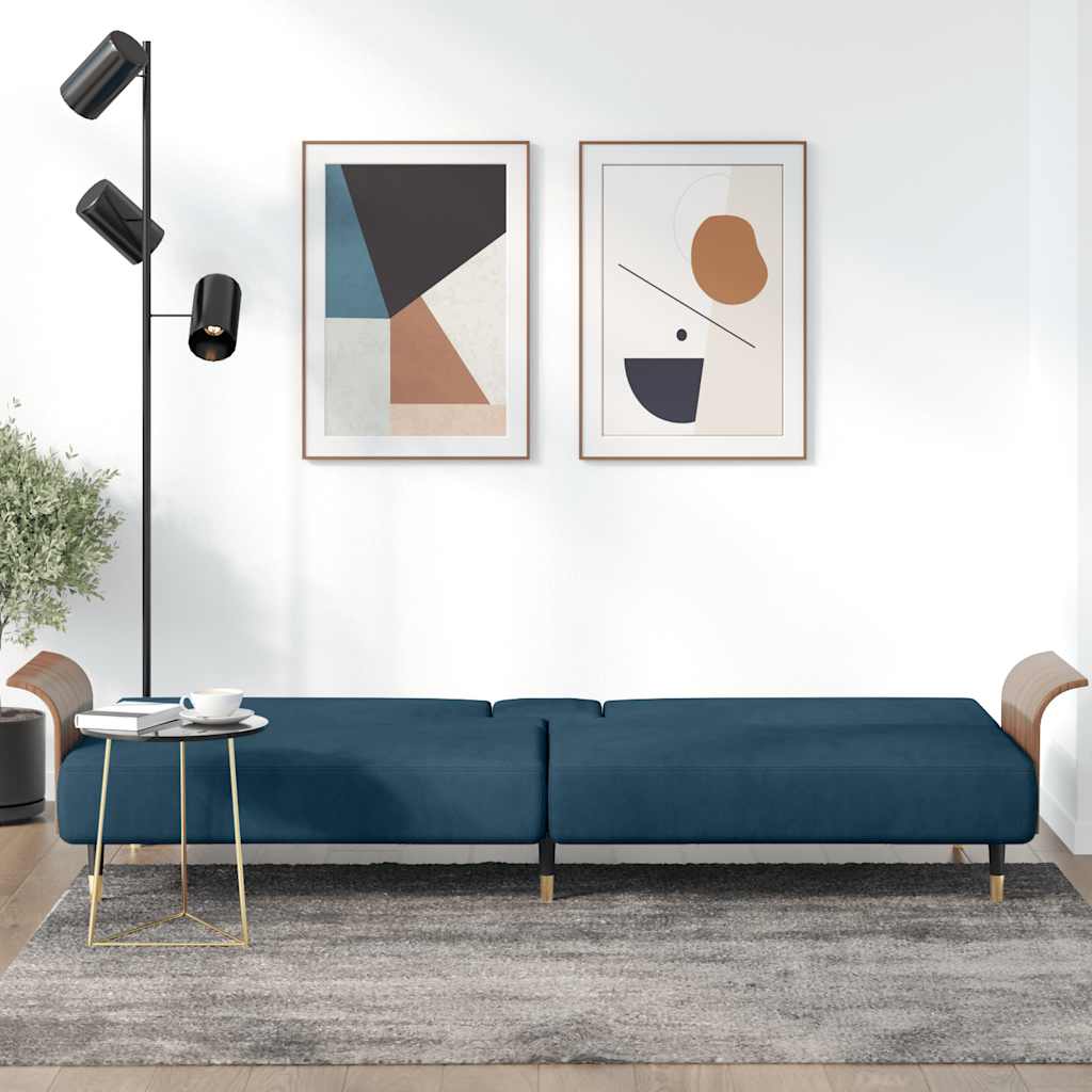 vidaXL Schlafsofa mit Getränkehaltern Blau Samt