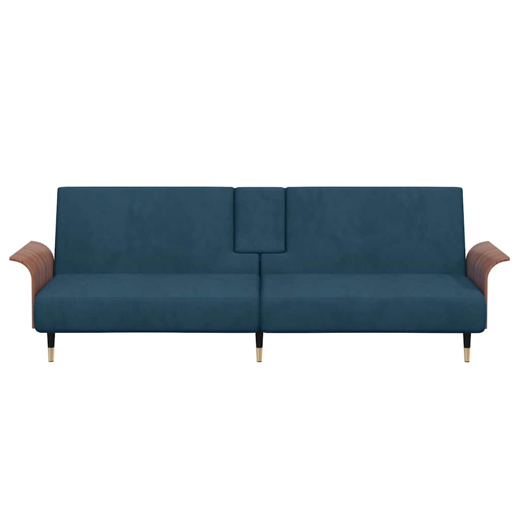 vidaXL Schlafsofa mit Getränkehaltern Blau Samt