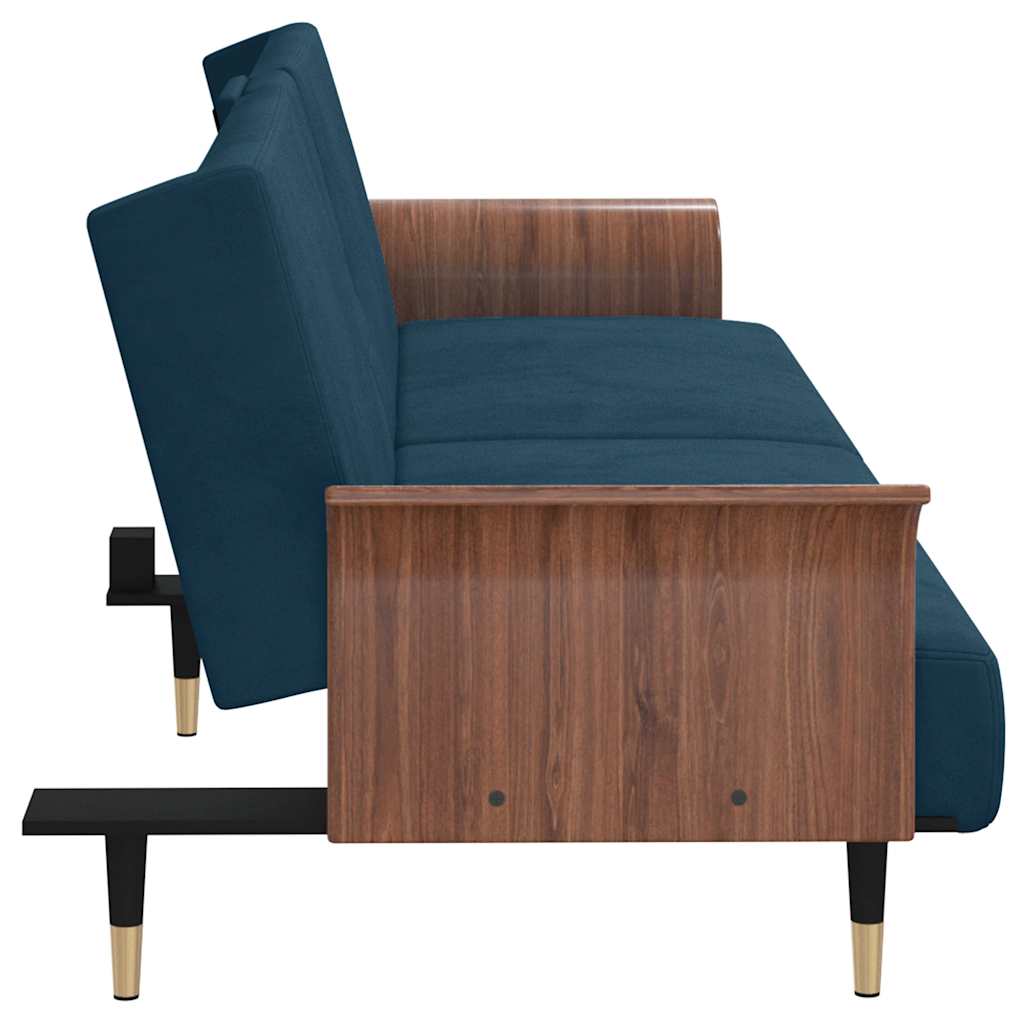 vidaXL Schlafsofa mit Getränkehaltern Blau Samt