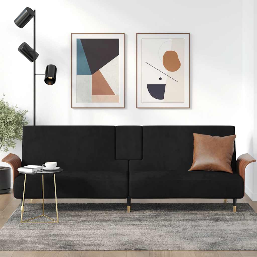 vidaXL Schlafsofa mit Getränkehaltern Blau Samt