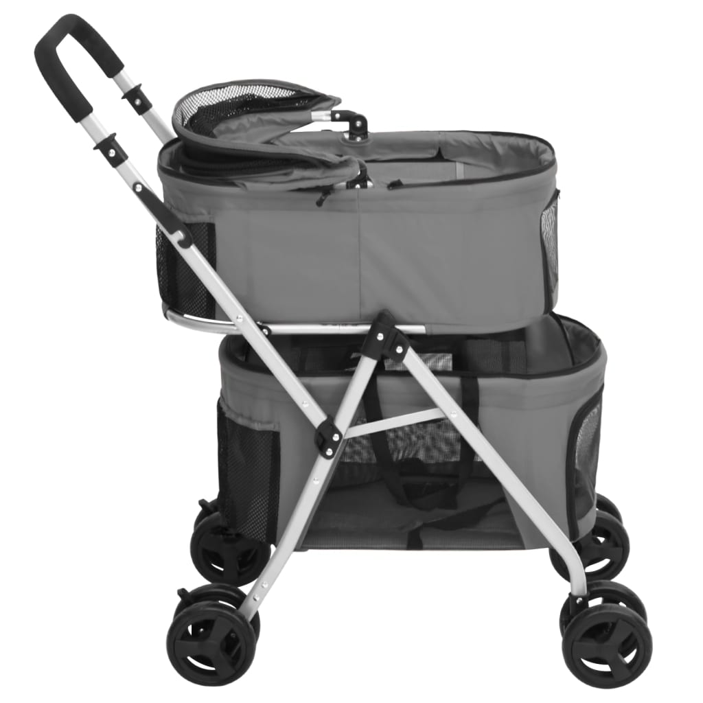 vidaXL Hundewagen für 2 Hunde Faltbar Grau 83x48x97 cm Oxford-Gewebe