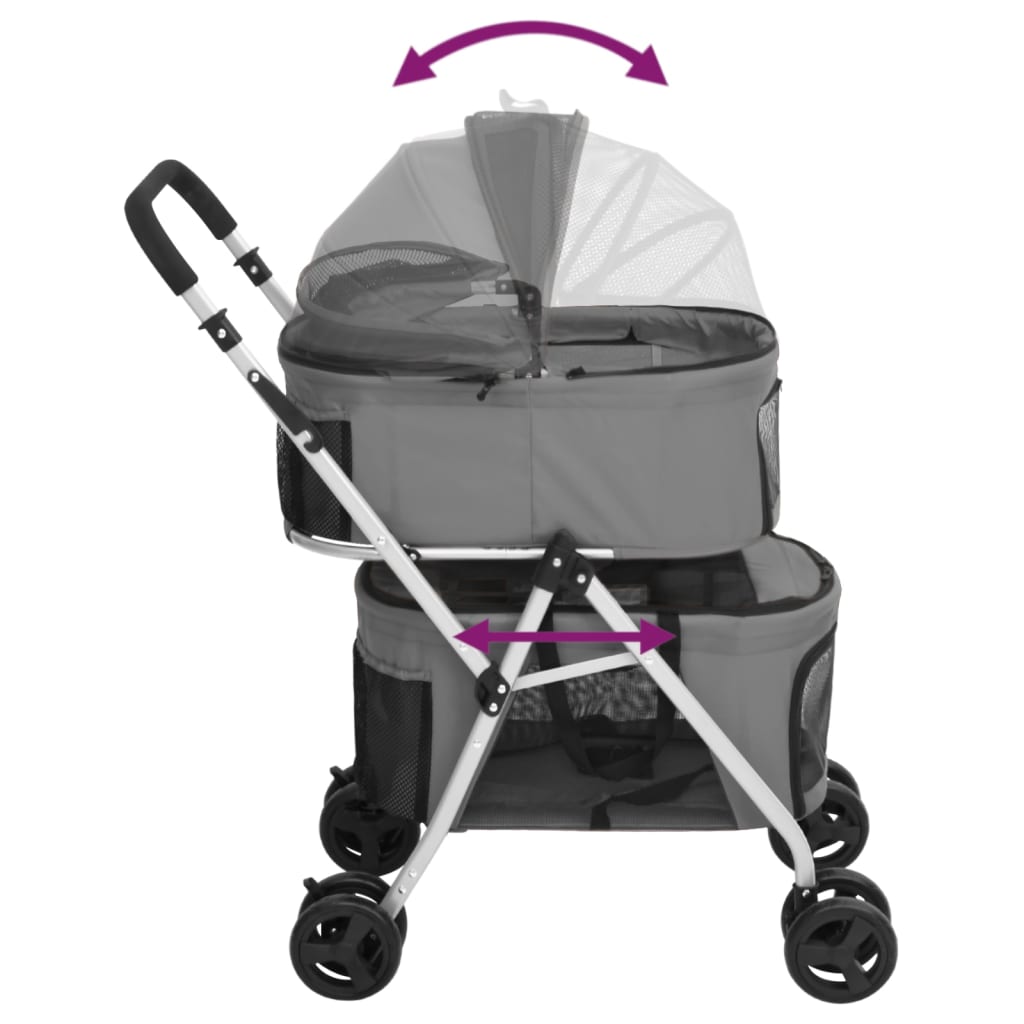 vidaXL Hundewagen für 2 Hunde Faltbar Grau 83x48x97 cm Oxford-Gewebe