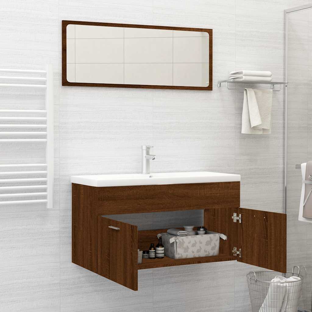 vidaXL 2-tlg. Badmöbel-Set Braun Eichen-Optik Holzwerkstoff