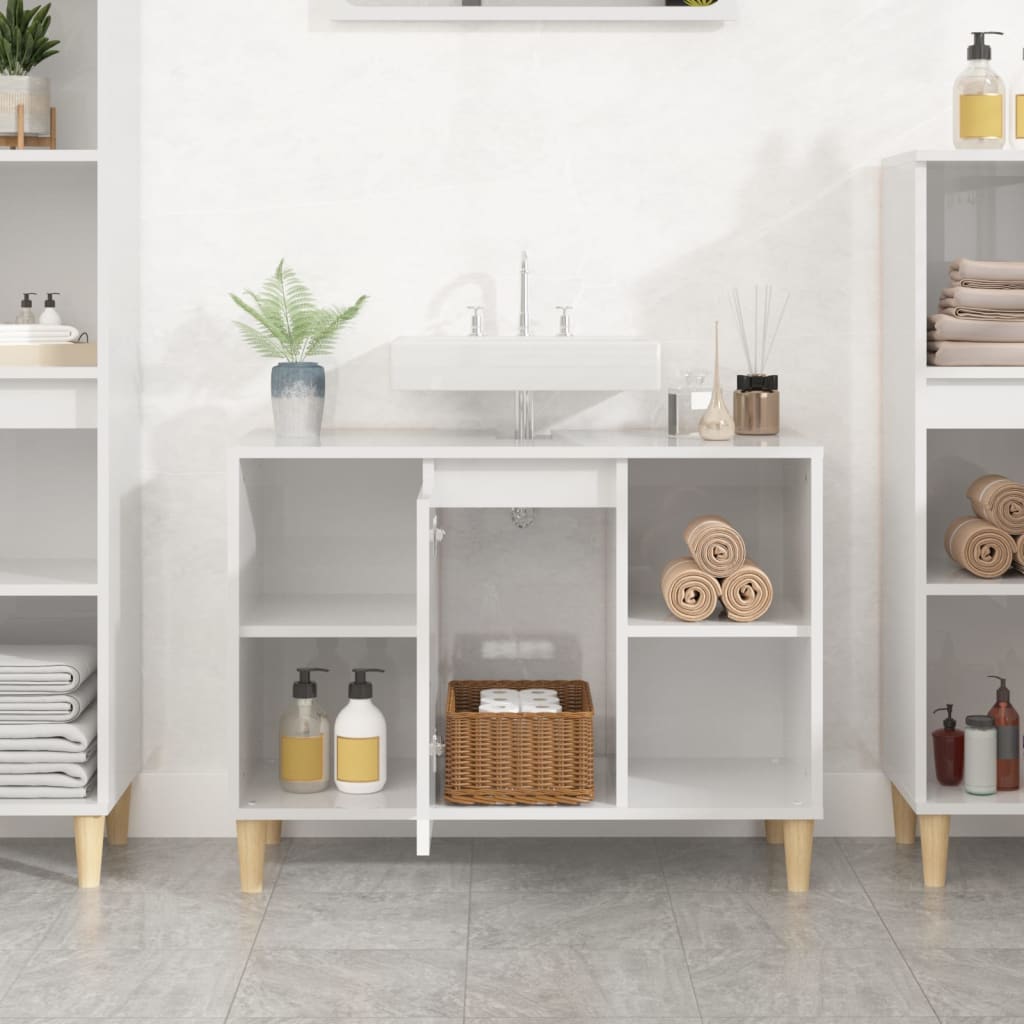 vidaXL Waschbeckenunterschrank Hochglanz-Weiß 80x33x60cm Holzwerkstoff
