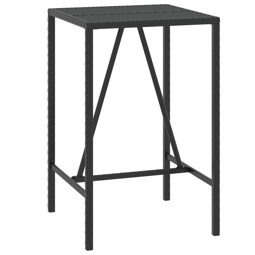 vidaXL Bartisch mit Glasplatte Schwarz 70x70x110 cm Poly Rattan