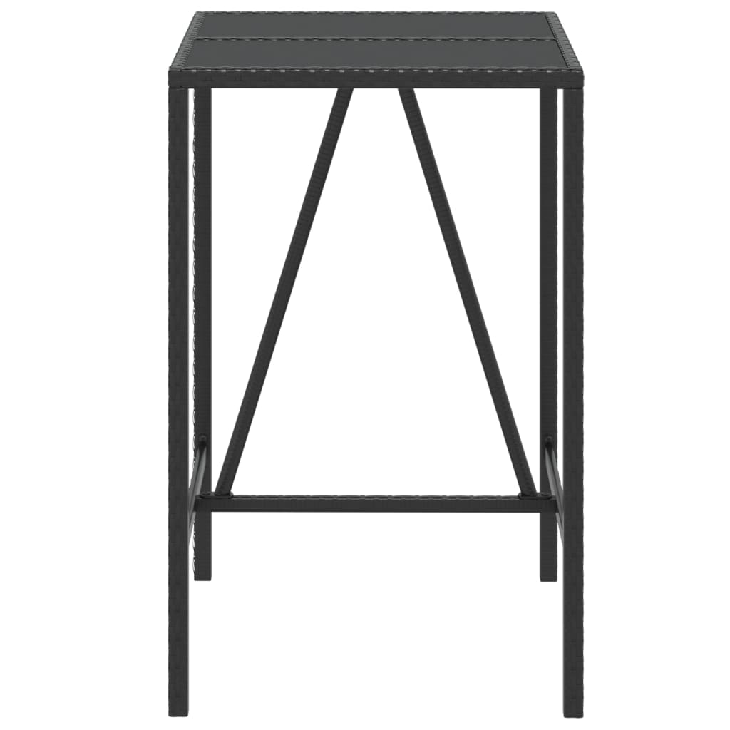 vidaXL Bartisch mit Glasplatte Schwarz 70x70x110 cm Poly Rattan