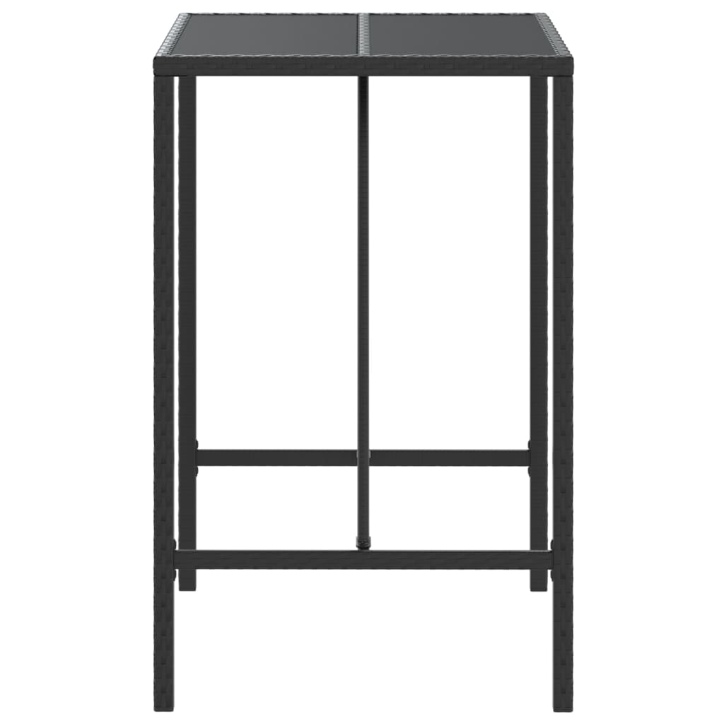 vidaXL Bartisch mit Glasplatte Schwarz 70x70x110 cm Poly Rattan