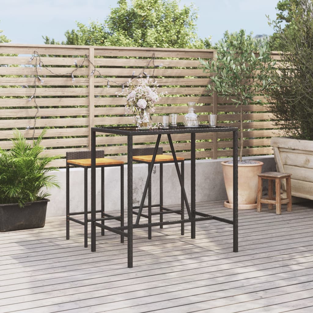 vidaXL Bartisch mit Glasplatte Schwarz 70x70x110 cm Poly Rattan