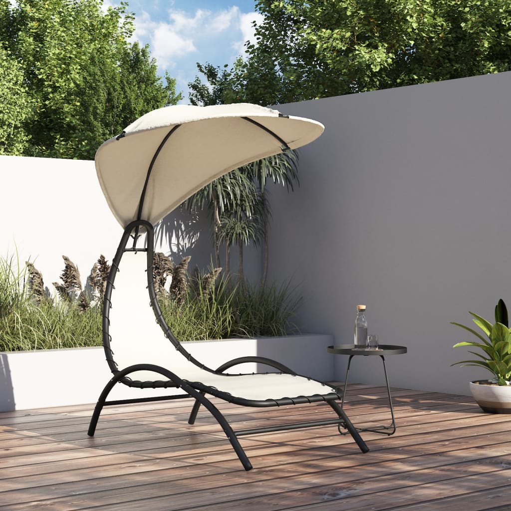 vidaXL Sonnenliege mit Dach Creme 167x80x195 cm Stoff und Stahl
