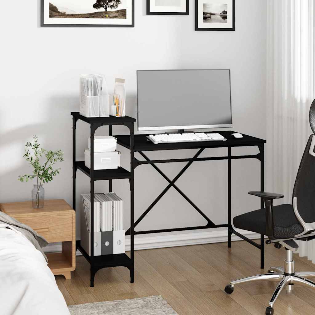 vidaXL Schreibtisch mit Regal Schwarz 105x50x90cm Holzwerkstoff Eisen