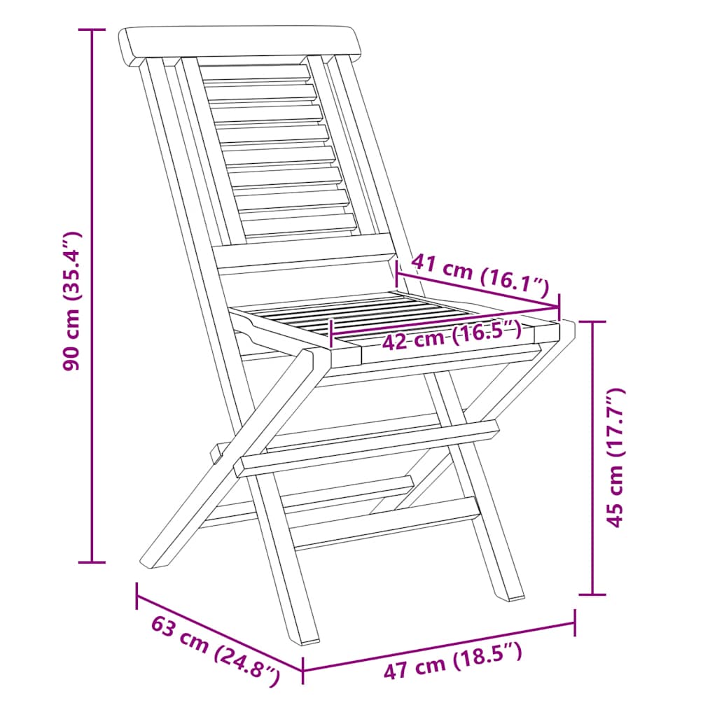 vidaXL Gartenstühle 8 Stk. Klappbar 47x63x90 cm Massivholz Teak