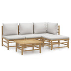 vidaXL 5-tlg. Garten-Lounge-Set mit Hellgrauen Kissen Bambus