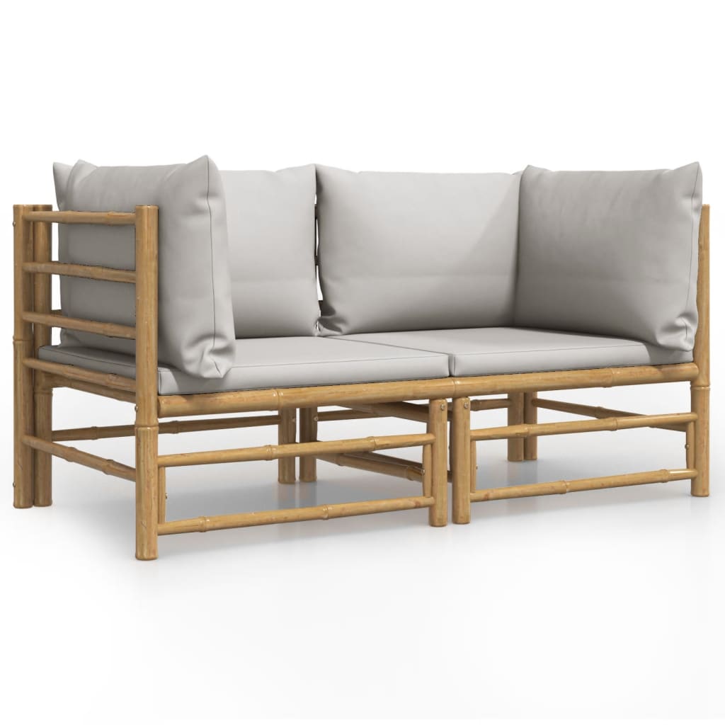 vidaXL Garten-Ecksofas mit Hellgrauen Kissen 2 Stk. Bambus